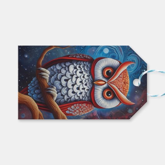 Kosmische Uil van Wijsheid Cadeaulabel (Voorkant (Horizontaal))