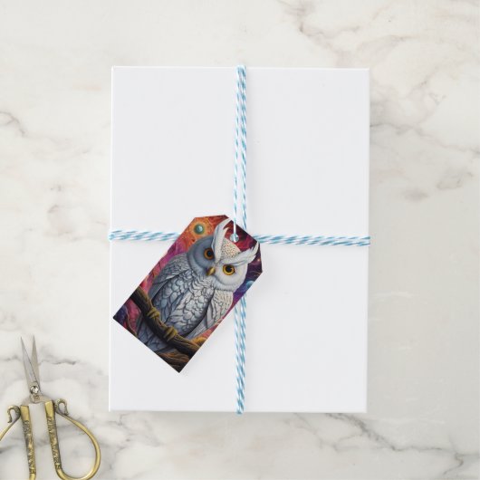 Kosmische Uil van Wijsheid Cadeaulabel (Met Touw)