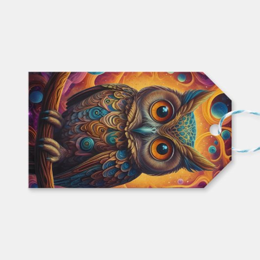 Kosmische Uil van Wijsheid Cadeaulabel (Voorkant (Horizontaal))
