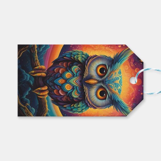 Kosmische Uil van Wijsheid Cadeaulabel (Voorkant (Horizontaal))