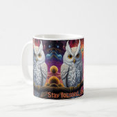 Kosmische Uil van Wijsheid Inspirerend koffiemok (Voorkant links)