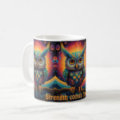 Kosmische Uil van Wijsheid Inspirerend koffiemok (Voorkant links)
