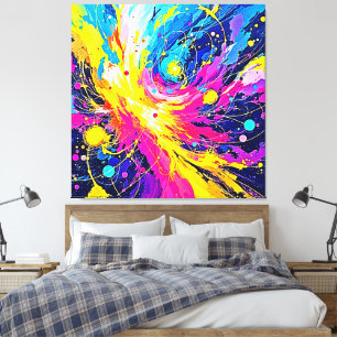 Kosmische uitbarsting: Levendige spatelschilderkun Canvas Afdruk