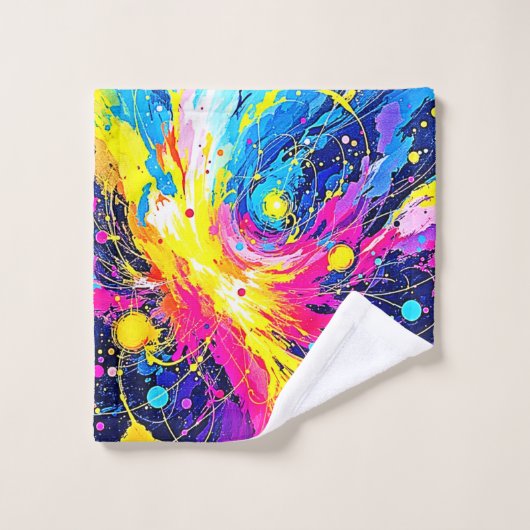 Kosmische uitbarsting: levendige spatelschuilkunst bad handdoek (Wasdoekje)