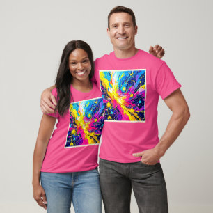 Kosmische uitbarsting: levendige spatelschuilkunst t-shirt