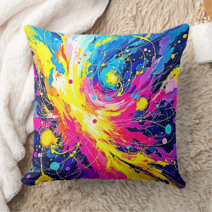 Kosmische uitbarsting: levendige spetterkunst kussen