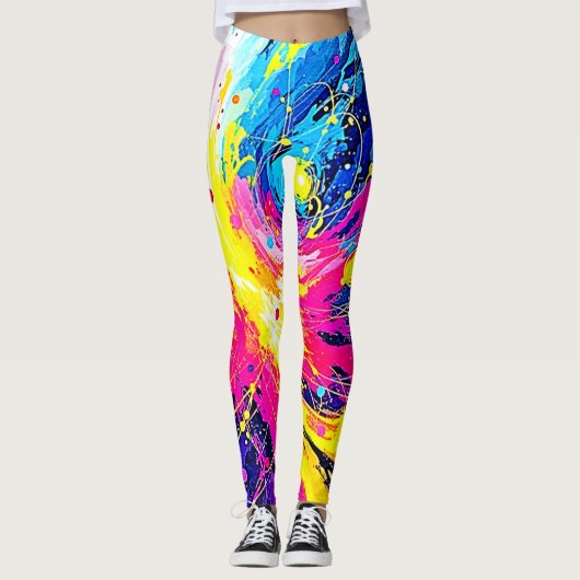 Kosmische uitbarsting: levendige spetterkunst leggings (Voorkant)