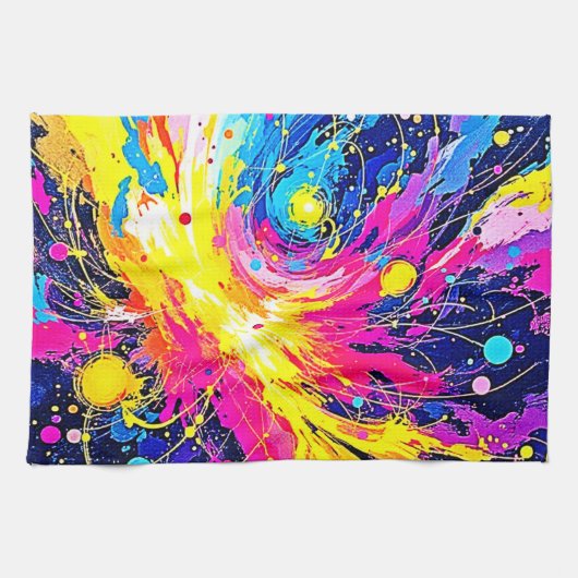 Kosmische uitbarsting: levendige spetterkunst theedoek (Horizontaal)