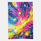 Kosmische uitbarsting: levendige spetterkunst theedoek (Verticaal)