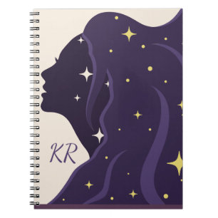 Kosmische Universum Dame Paarse Gouden Sterren Per Notitieboek