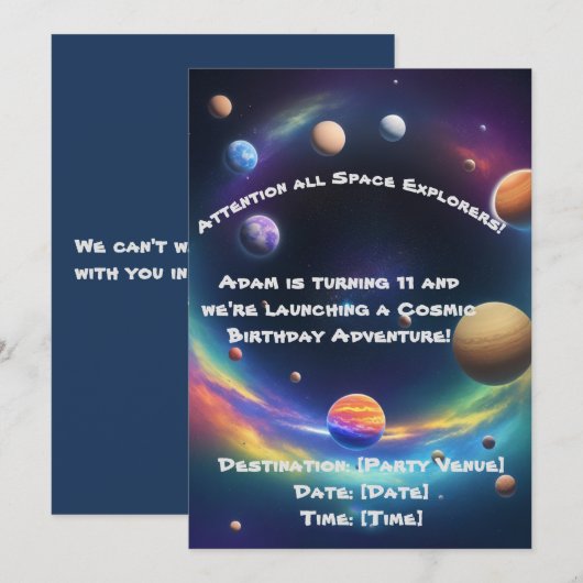 Kosmische Verjaardag Avontuur Uitnodiging (Voorkant / Achterkant)