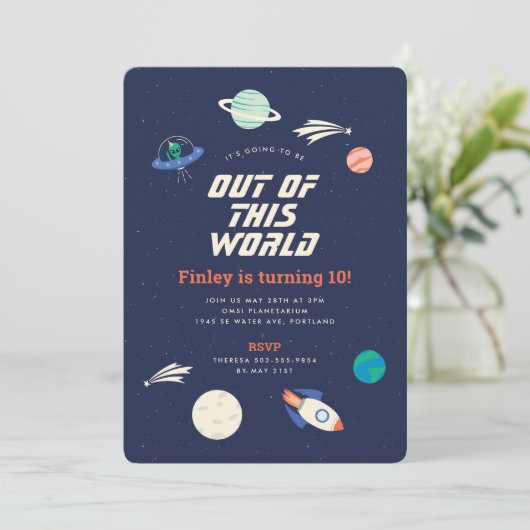 Kosmische viering verjaardagsfeestje 5x7 uitnodigi kaart (Staand voorkant)