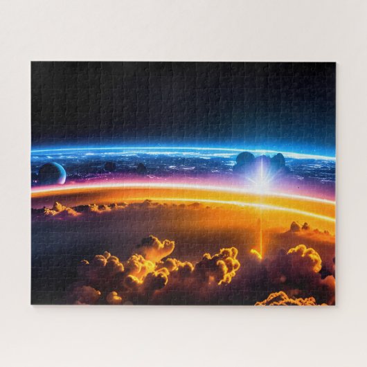 Kosmische visie op de toekomstige stad vanuit de v legpuzzel (Horizontaal)