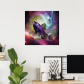 Kosmische Vliegende Vis AI Fantasie Digitaal Kunst Poster (Thuiskantoor)