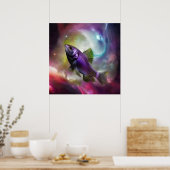 Kosmische Vliegende Vis AI Fantasie Digitaal Kunst Poster (Keuken)