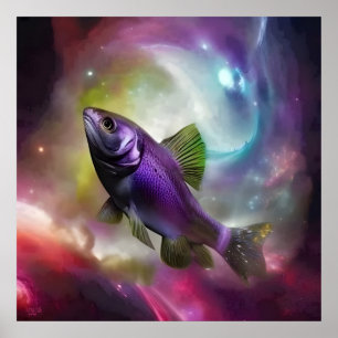 Kosmische Vliegende Vis AI Fantasie Digitaal Kunst Poster