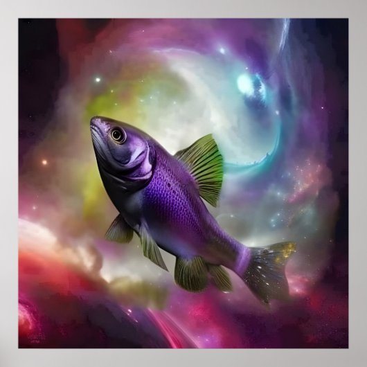 Kosmische Vliegende Vis AI Fantasie Digitaal Kunst Poster (Voorkant)