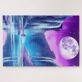 Kosmische Volle Maan over Watervallen Legpuzzel (Horizontaal)