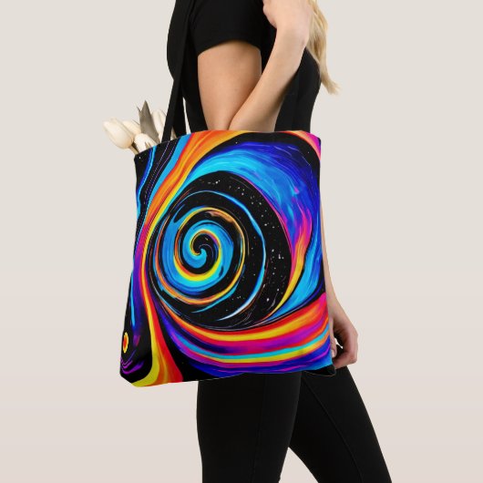 Kosmische Vortex Draaikolk in Neonkleuren Tote Bag (Dichtbij)