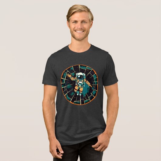 Kosmische Voyager: Astronaut in stijl Tri-Blend Shirt (Voorkant volledig)