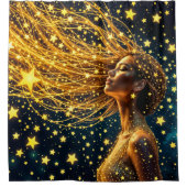 Kosmische vrouw met gloeiend sterrenachtig gouden  douchegordijn (Voorkant)