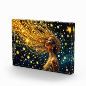 Kosmische vrouw met gloeiend sterrenachtig gouden  fotoblokken (Rechts)