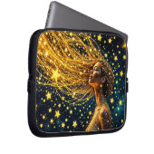 Kosmische vrouw met gloeiend sterrenachtig gouden  laptop sleeve (Voorkant Rechts)