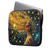 Kosmische vrouw met gloeiend sterrenachtig gouden  laptop sleeve (Voorkant Links)