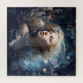 Kosmische vrouw omringd door boeken legpuzzel (Horizontaal)