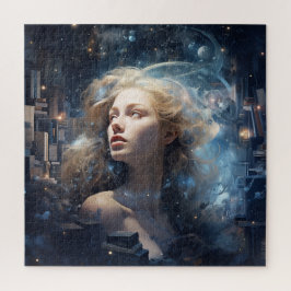 Kosmische vrouw omringd door boeken legpuzzel