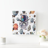 Kosmische wandklok – Ruimtethema Planeten & rakett (Huis)