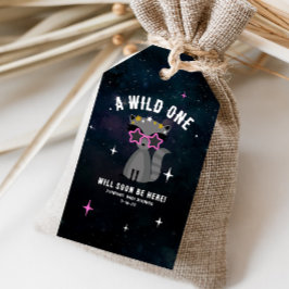 Kosmische wasbeer wild een roze meisje Baby shower Cadeaulabel