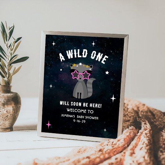 Kosmische wasbeer wild een roze meisje Baby shower Poster