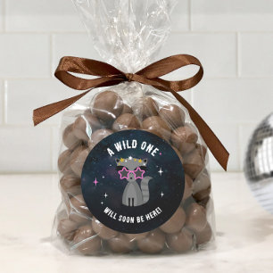 Kosmische wasbeer wild een roze meisje Baby shower Ronde Sticker