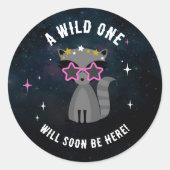Kosmische wasbeer wild een roze meisje Baby shower Ronde Sticker (Voorkant)