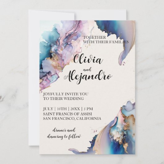 Kosmische Waterverf bruiloft Kaart (Voorkant)