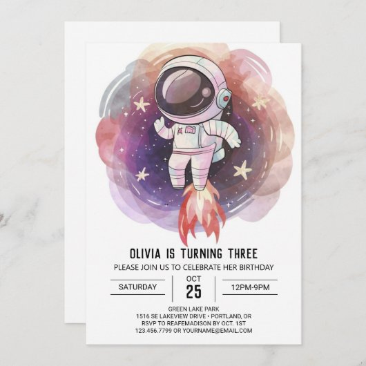 Kosmische Waterverf Magic Astronaut Verjaardag Kaart (Voorkant / Achterkant)