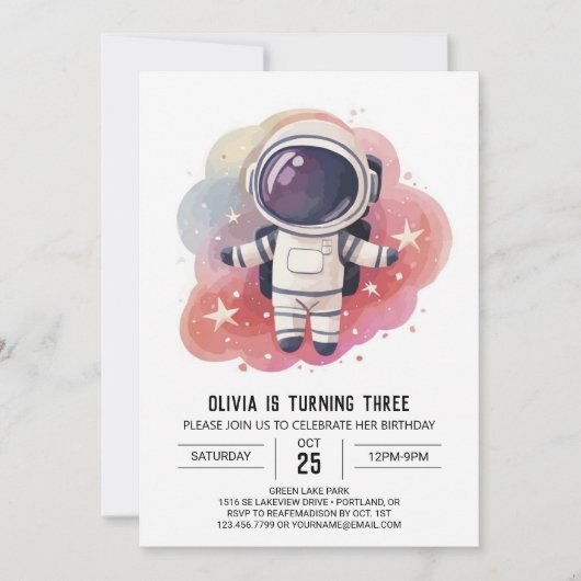 Kosmische Waterverf Verkenner Astronaut Verjaardag Kaart (Voorkant)