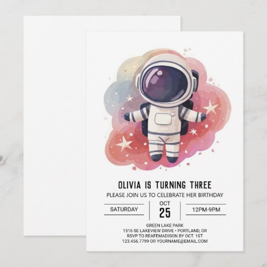 Kosmische Waterverf Verkenner Astronaut Verjaardag Kaart (Voorkant / Achterkant)