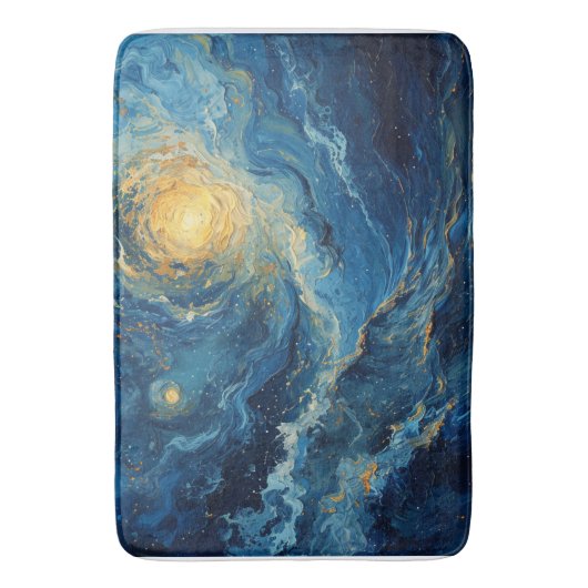 Kosmische wervelingen: Etherische Indigo & Gold Ar Badmat (Voorkant Verticaal)