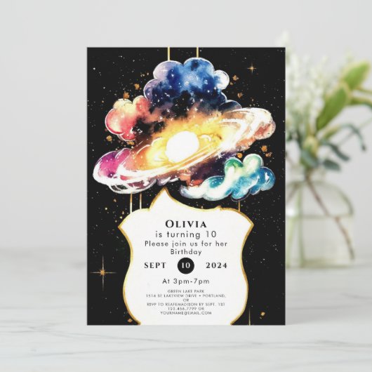 Kosmische Whimsy Space Verjaardag Kaart (Staand voorkant)