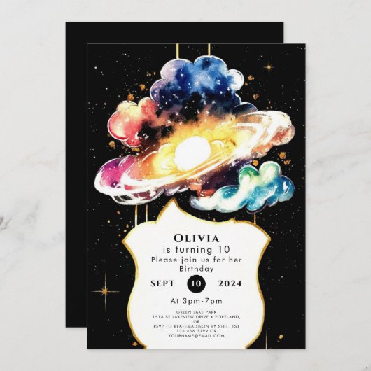 Kosmische Whimsy Space Verjaardag Kaart (Voorkant / Achterkant)