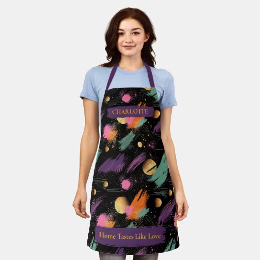 Kosmische Winter Abstract Schort met aangepaste na (Gedragen)