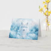 Kosmische Witte Wolf in Winterlandschap Kaart (Gele Bloem)
