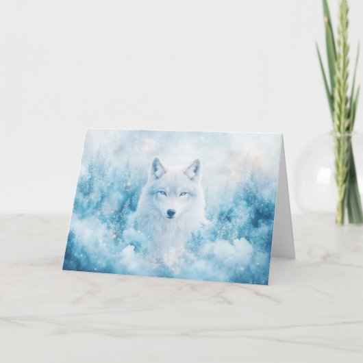 Kosmische Witte Wolf in Winterlandschap Kaart (Voorkant)