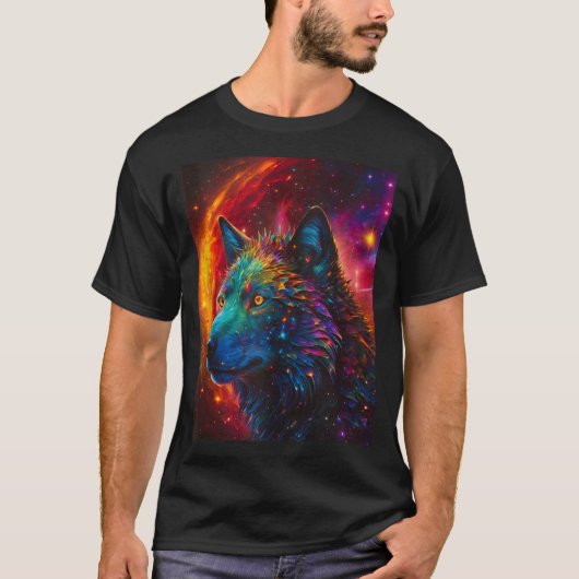 Kosmische Wolf, Galaxy Spirit Animal Fantasy Space T-shirt (Voorkant)
