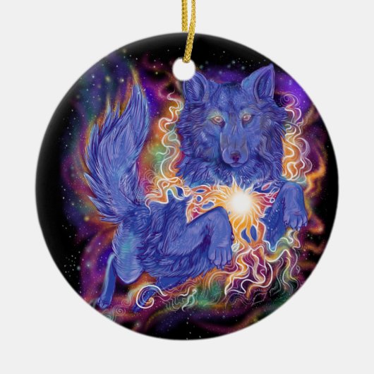 Kosmische Wolf Keramisch Ornament (Voorkant)