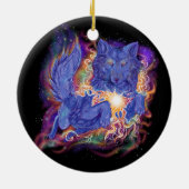 Kosmische Wolf Keramisch Ornament (Achterkant)