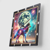 Kosmische Wolf met Galactische Elementen en Maan Vierkante Klok (Hoek)