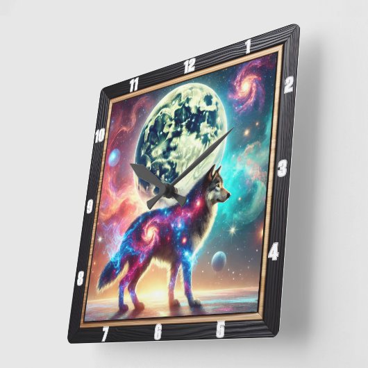 Kosmische Wolf met Galactische Elementen en Maan Vierkante Klok (Hoek)